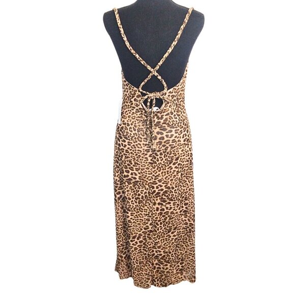 KIRIOUS LOS ANGELES LEOPARD PRINT CRISSCROSS MAXI SLIP DRESS - SIZE M - Picture 2 of 6